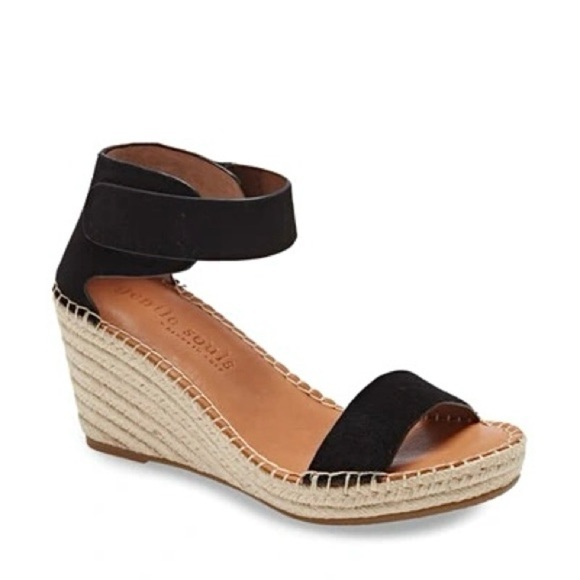 GENTLE SOULS | Charli Ankle Strap Espadrille Wedge Sandal in Black | Sz 9.5 - Picture 1 of 11